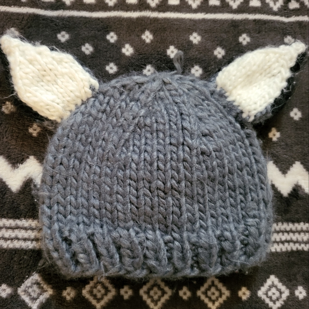 Blueberry Hill Hartley Wolf Hand Crochet Newborn Beanie Hat with Ears